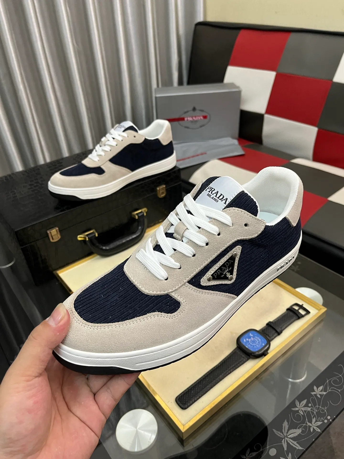 Men's shoes 💰380⌚️⌚️【PRADA】Prada casual shoes, originally developed 1:1, made of high-mercerized cowhide with imported cowhide, silk sheepskin lining, rubber outsole, comfortable and soft on the foot, size: 38-444️⃣Colors available